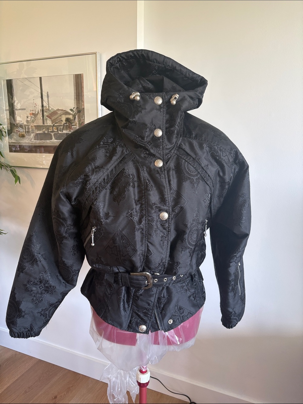 NILS Black Hooded Quilted Belted Puffer Jacket